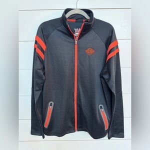 Harley-Davidson Men's Black and Orange Lightweight Zip-up Jacket
Size Medium